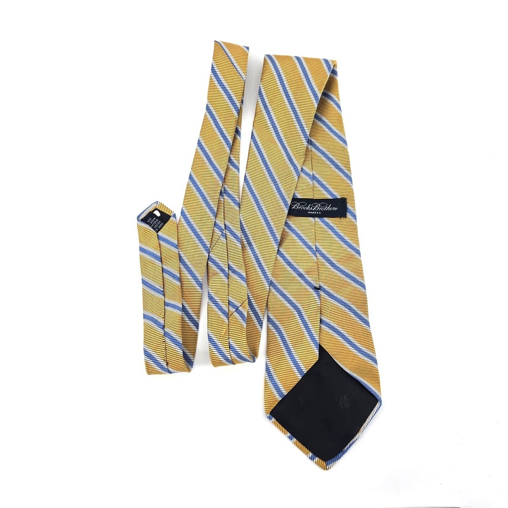 Brooks‎ Brothers Mens Makers Tie Silk Gold Blue White Repp Stripe Made in USA - Picture 6 of 6